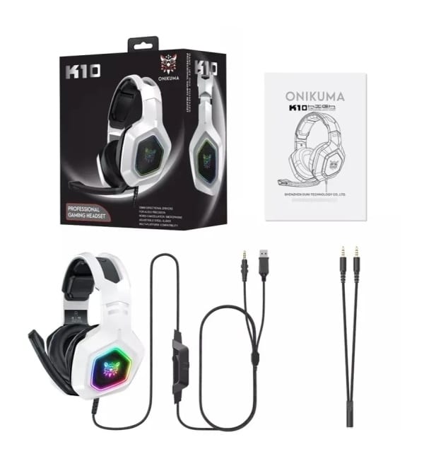 AUDIFONO ONIKUMA K10 - BLANCO Y NEGRO - LUZ LED RGB - Imagen 2