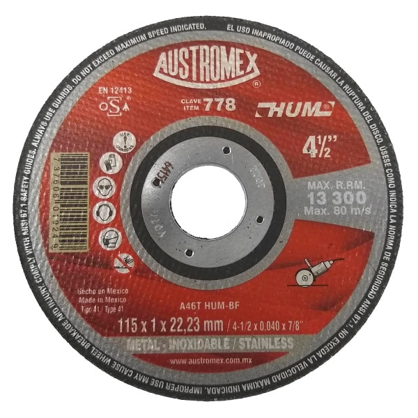 DISCO 4 1/2 C/METAL AUSTROMEX 778 ACERO INOX