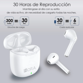 1Hora Audífonos Inalámbricos AUT201 (Blanco y Negro)
