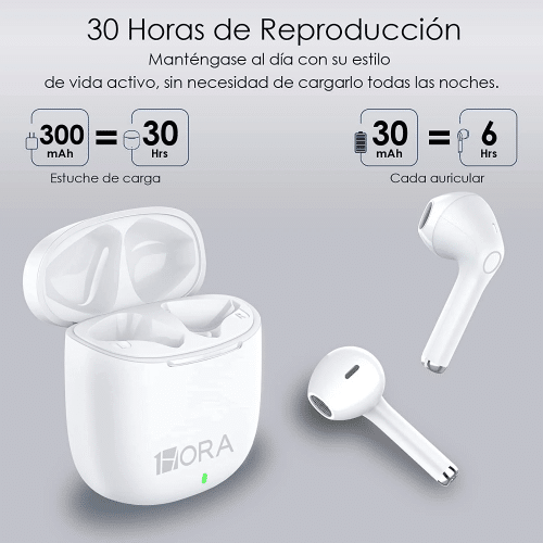 1Hora Audífonos Inalámbricos AUT201 (Blanco y Negro) - Imagen 2
