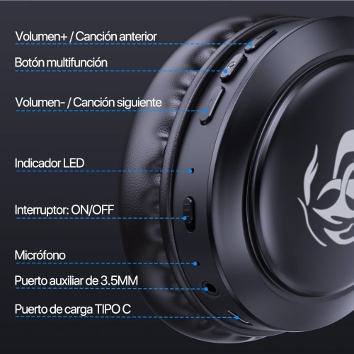 1Hora Audífonos Gamer Diadema Bluetooth AUT202 - Imagen 3